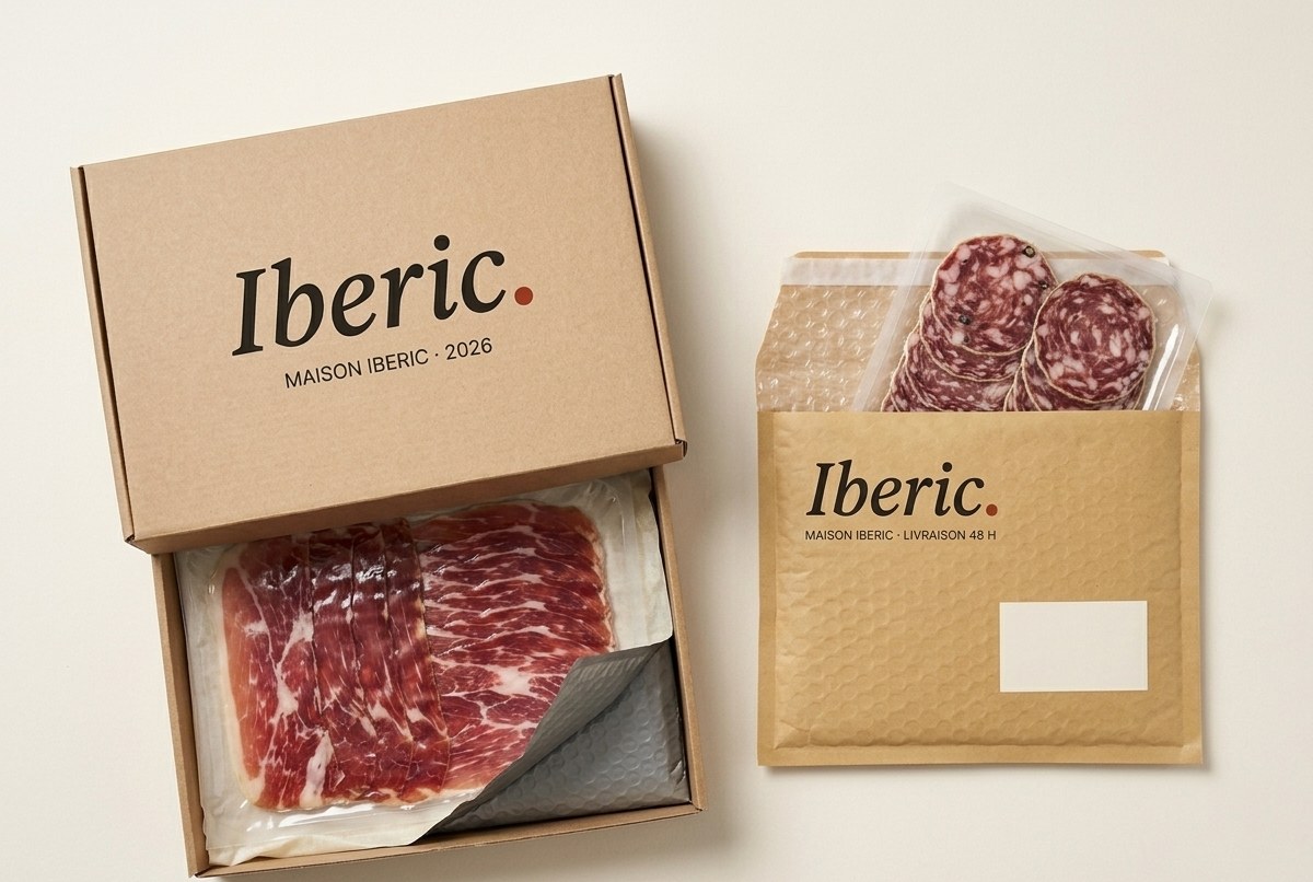 Packaging livraison Iberic — boîte kraft et pochette isotherme